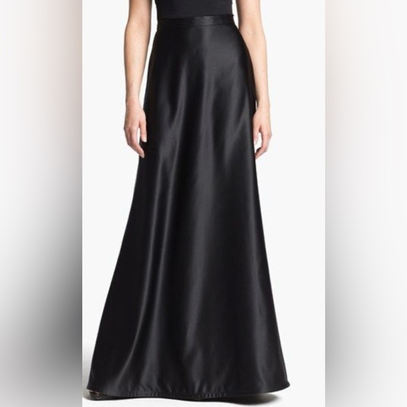 Tadashi Shoji Formal Black Tie Satin Black A Line Fishtail Hem Maxi Skirt NWOT 8 - Picture 1 of 17